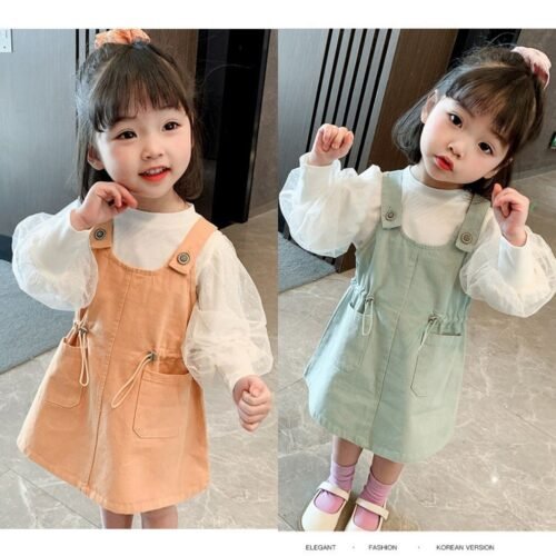 NEW Dress Overall Anak Perempuan 2in1 Fluffy Shoulder