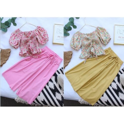 Setelan Blus Off Shoulder Sabrina + Celana Panjang Motif Bunga untuk Bayi Perempuan